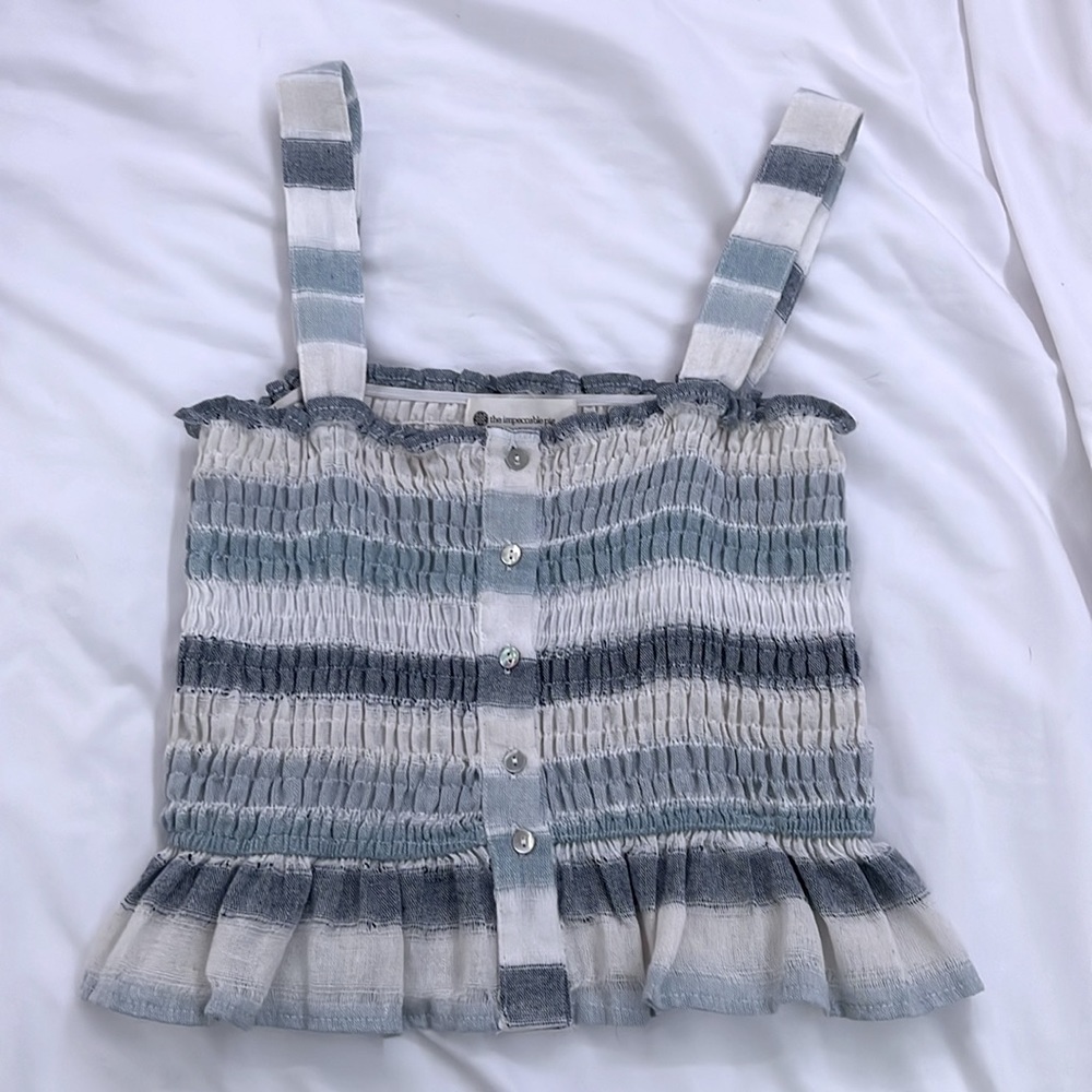Blue and white a little cropped tank top.